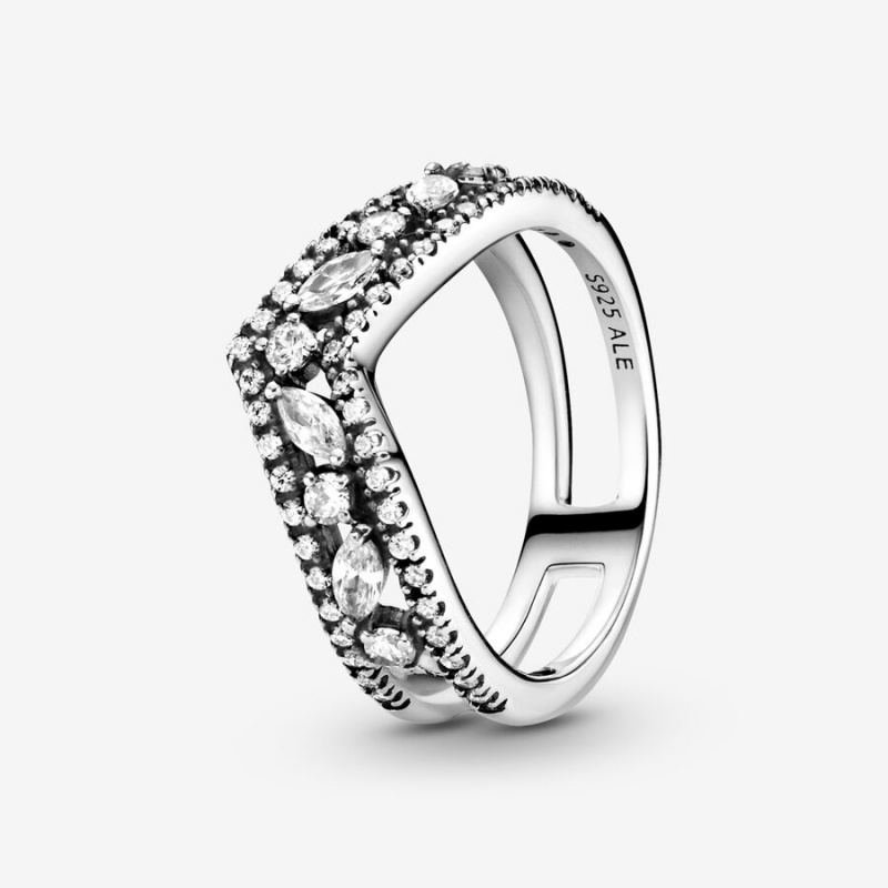 Sterling Silver Pandora Sparkling Marquise Double Wishbone Statement Rings | TAIS20683