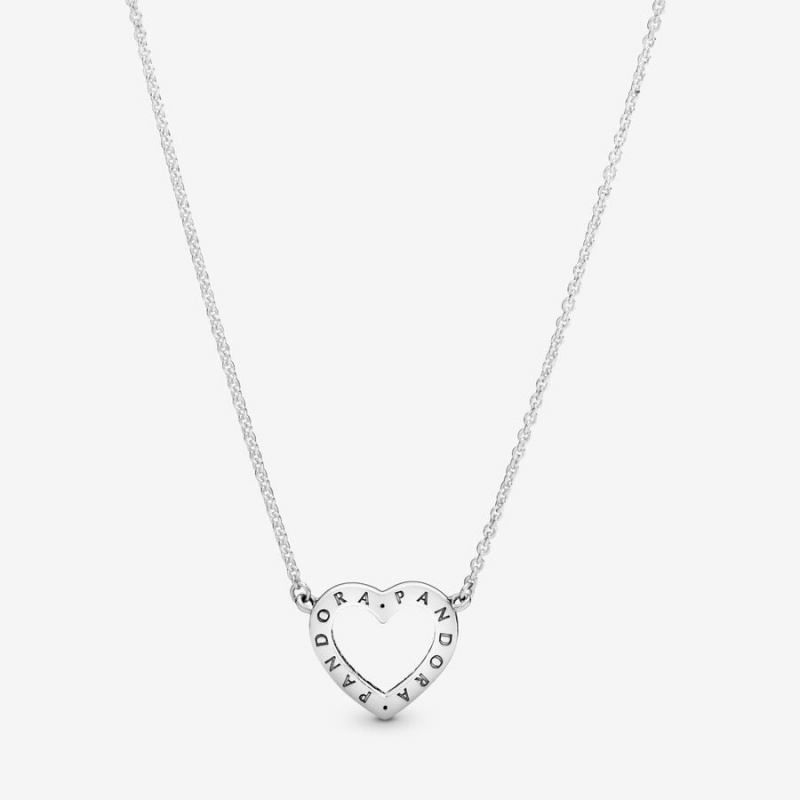 Sterling Silver Pandora Sparkling Open Heart Chain Necklaces | PHUD72938