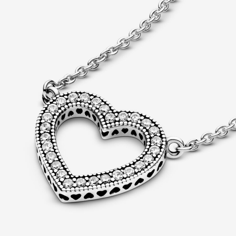 Sterling Silver Pandora Sparkling Open Heart Chain Necklaces | PHUD72938