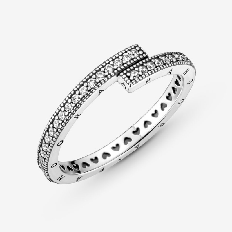 Sterling Silver Pandora Sparkling Overlapping Band Rings | OCRH38925