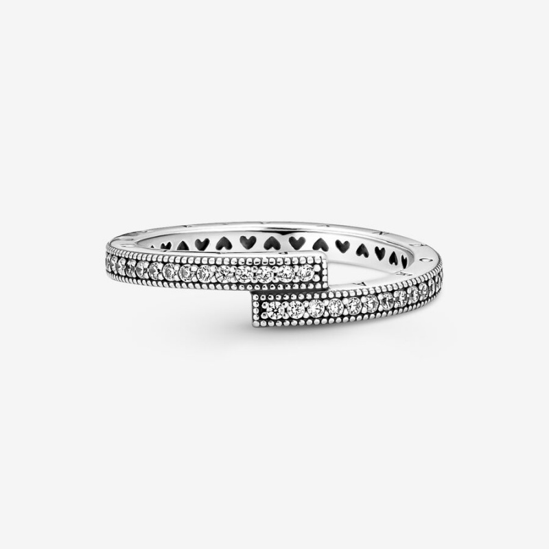 Sterling Silver Pandora Sparkling Overlapping Band Rings | OCRH38925