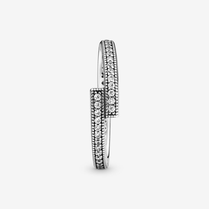 Sterling Silver Pandora Sparkling Overlapping Band Rings | OCRH38925