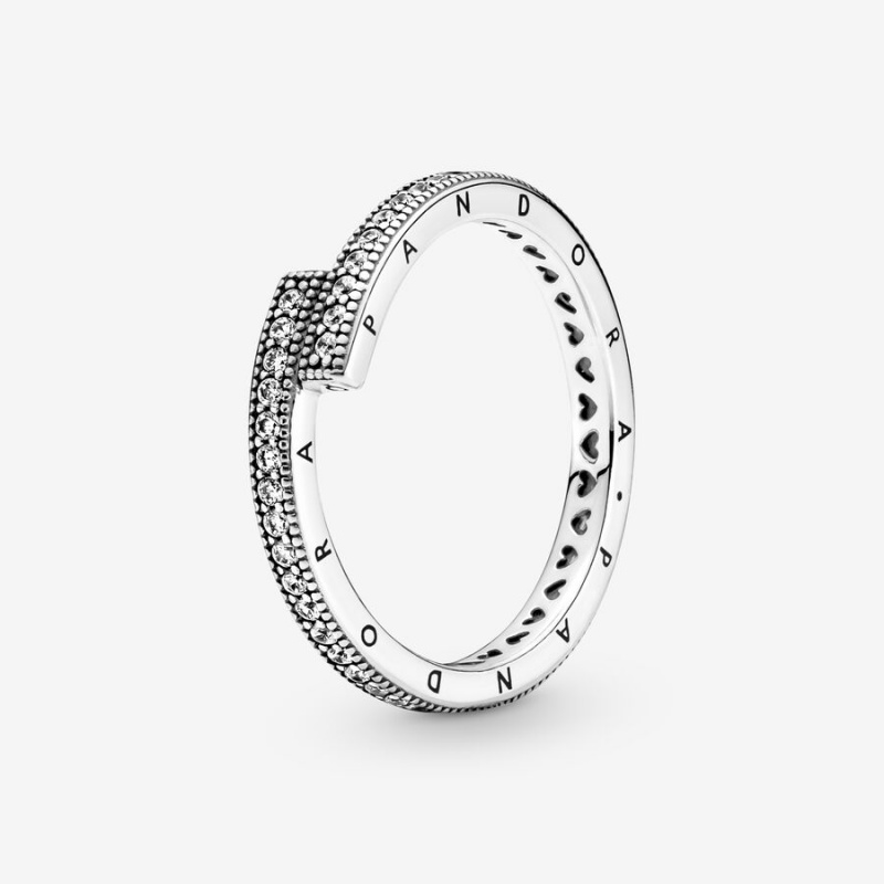 Sterling Silver Pandora Sparkling Overlapping Band Rings | OCRH38925