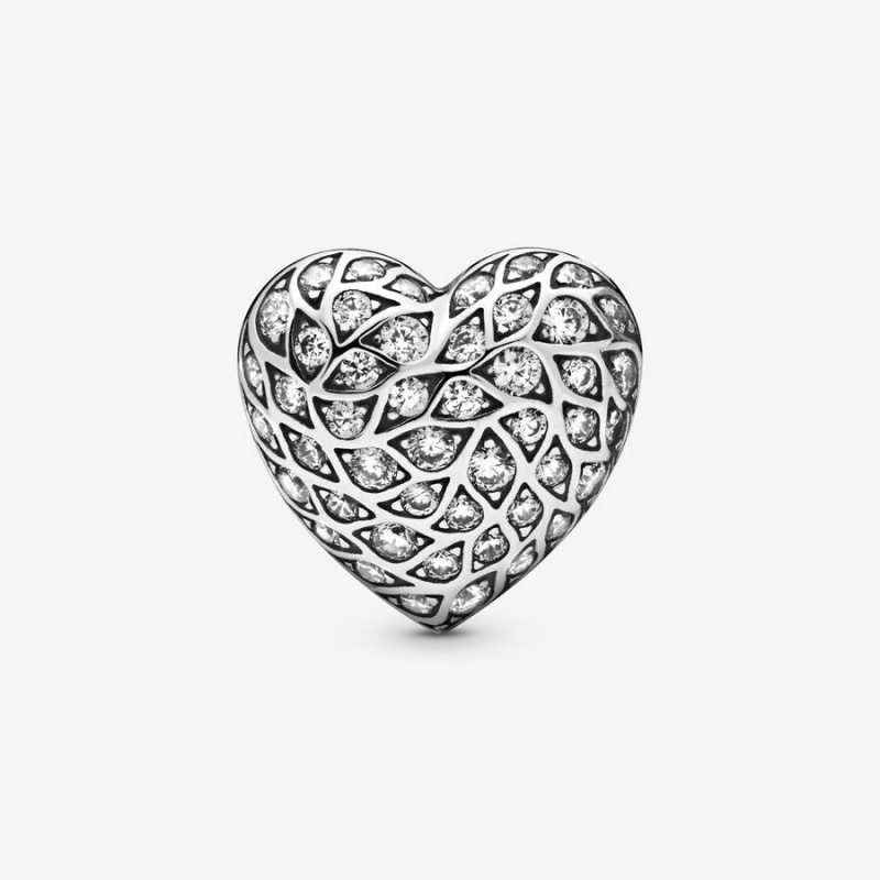 Sterling Silver Pandora Sparkling Pattern Heart Single Stud Earrings | HKEV62309