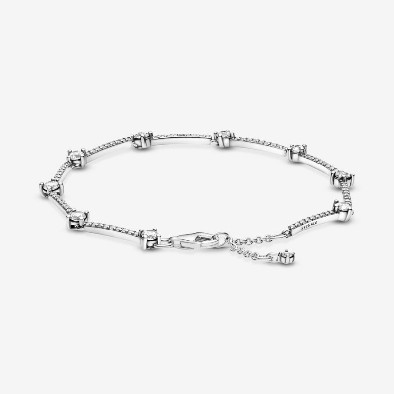 Sterling Silver Pandora Sparkling Pavé Bars Non-charm Bracelets | GYXM29807