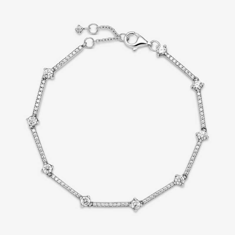 Sterling Silver Pandora Sparkling Pavé Bars Non-charm Bracelets | GYXM29807