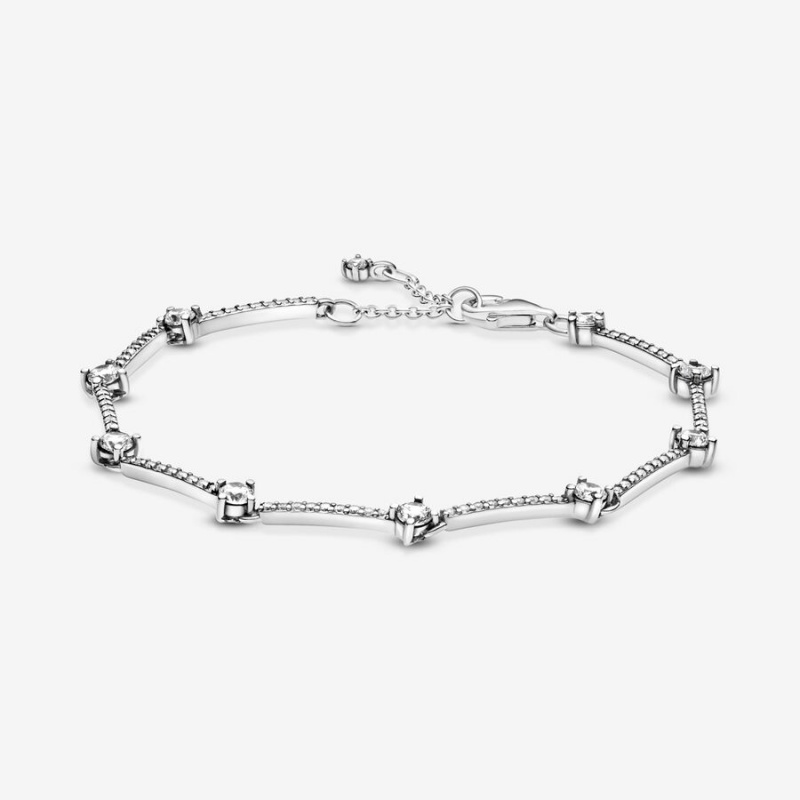 Sterling Silver Pandora Sparkling Pavé Bars Non-charm Bracelets | GYXM29807