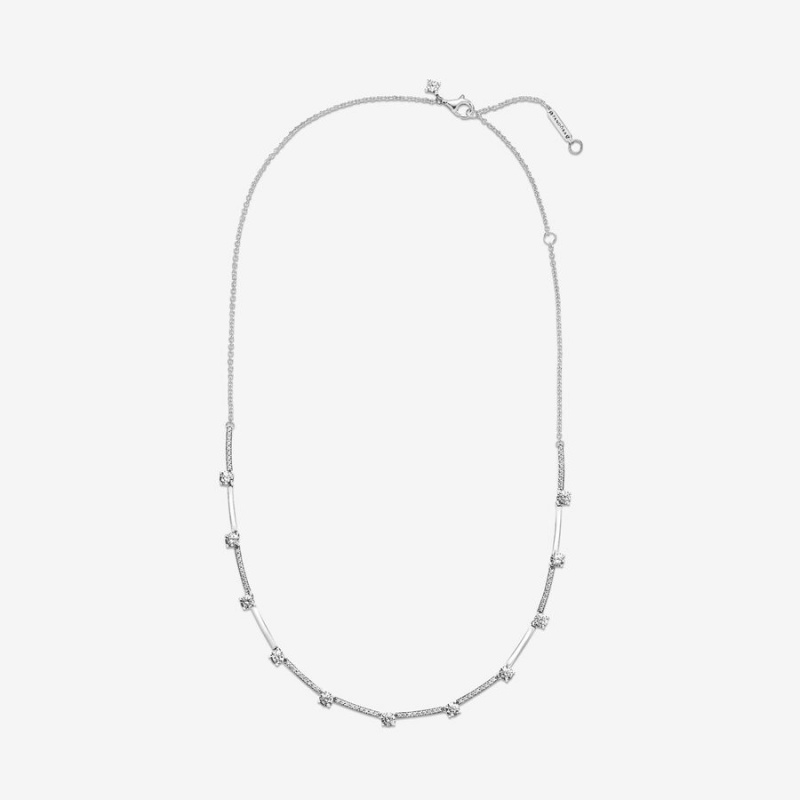 Sterling Silver Pandora Sparkling Pavé Collier Bars Chain Necklaces | MCHU07156