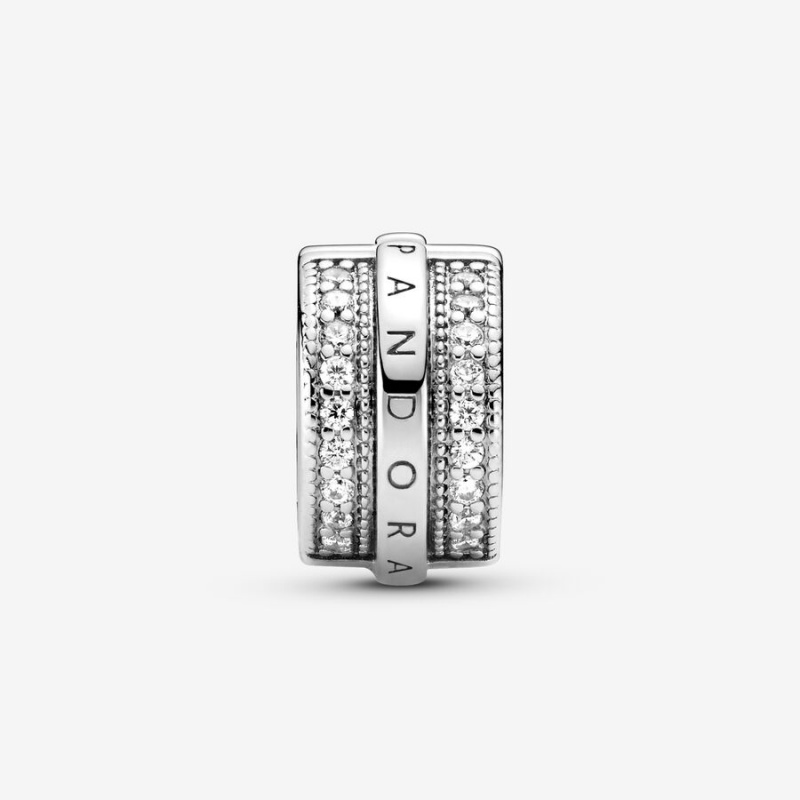 Sterling Silver Pandora Sparkling Pavé Lines & Logo Clip Clips | SWNG39762