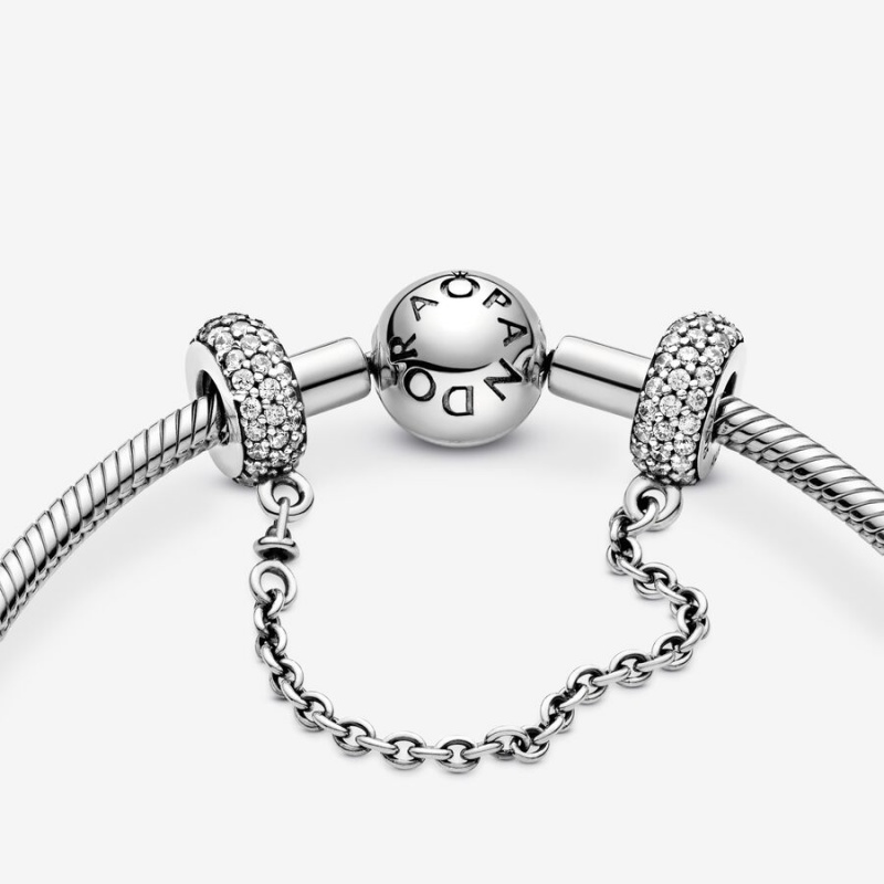 Sterling Silver Pandora Sparkling Pavé Safety Safety Chains | OGDS59047