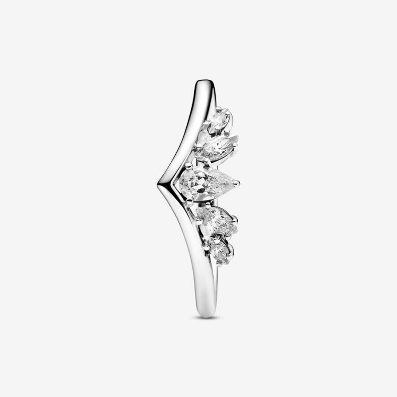 Sterling Silver Pandora Sparkling Pear & Marquise Wishbone Stackable Rings | GMOY50328