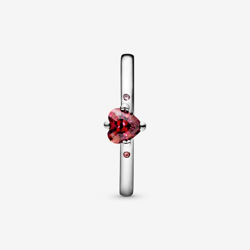 Sterling Silver Pandora Sparkling Red Halo & Solitaire Rings | EAKJ78613