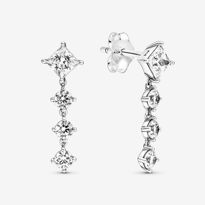 Sterling Silver Pandora Sparkling Round & Square Drop Earrings | BRUC59164