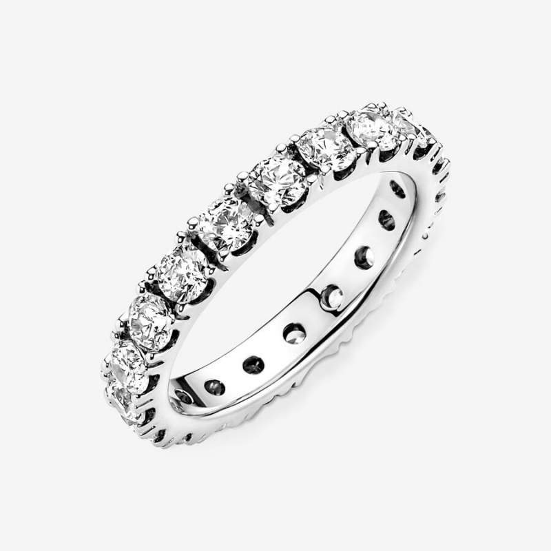 Sterling Silver Pandora Sparkling Row Eternity Band Rings | VQCU07529