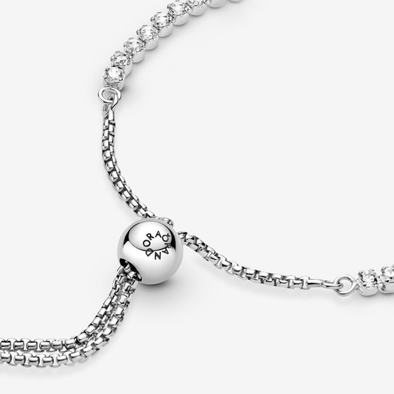 Sterling Silver Pandora Sparkling Slider Tennis Sliding Bracelets | XUAV94156