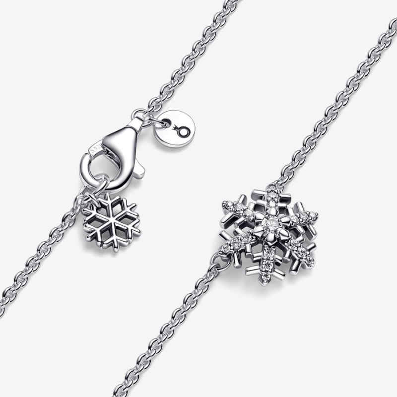 Sterling Silver Pandora Sparkling Snowflake Pendant Necklaces | EUQC09164