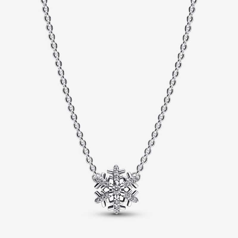 Sterling Silver Pandora Sparkling Snowflake Pendant Necklaces | EUQC09164