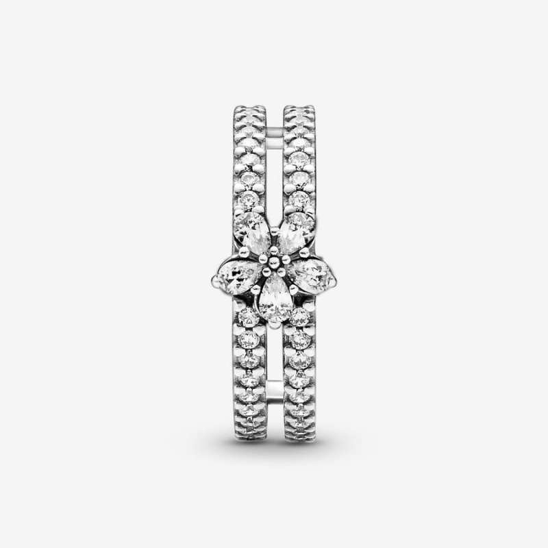 Sterling Silver Pandora Sparkling Snowflake Double Statement Rings | DOFZ48395