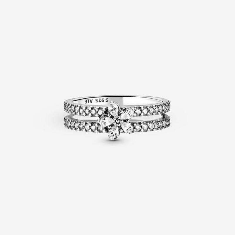 Sterling Silver Pandora Sparkling Snowflake Double Statement Rings | DOFZ48395