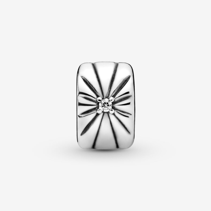 Sterling Silver Pandora Sparkling Sunburst Clip Clips | KWMQ96032