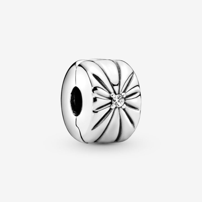 Sterling Silver Pandora Sparkling Sunburst Clip Clips | KWMQ96032