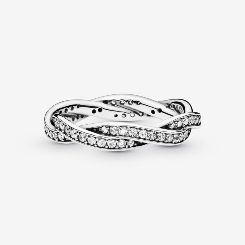 Sterling Silver Pandora Sparkling Twisted Lines Band Rings | VQJX52401