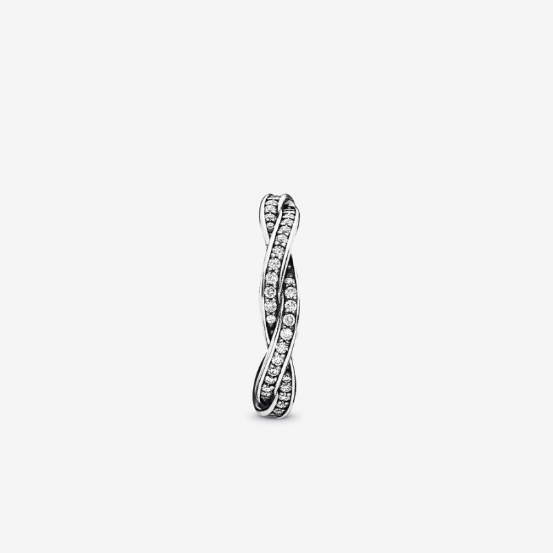 Sterling Silver Pandora Sparkling Twisted Lines Band Rings | VQJX52401