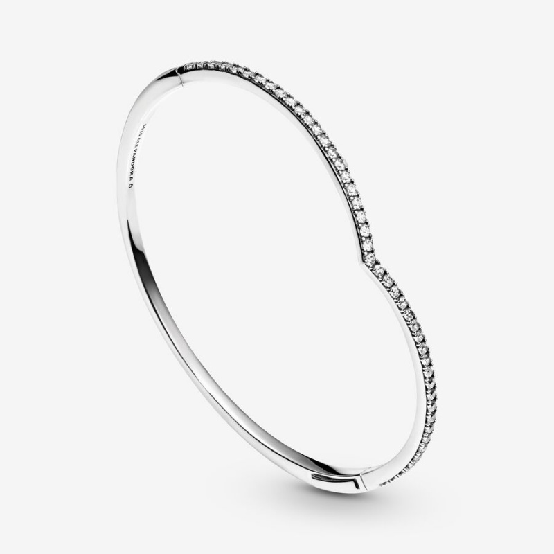 Sterling Silver Pandora Sparkling Wishbone Bangle Bangles | UJXO03789