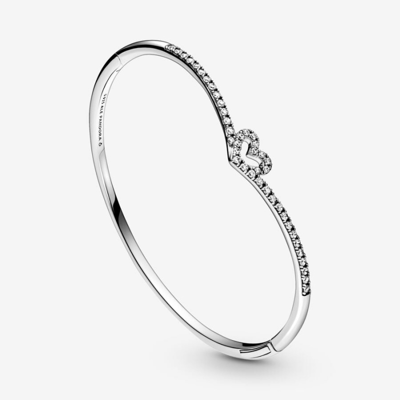 Sterling Silver Pandora Sparkling Wishbone Heart Bangle Bangles | PSKI27459