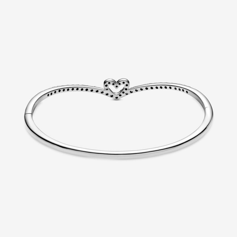 Sterling Silver Pandora Sparkling Wishbone Heart Bangle Bangles | PSKI27459