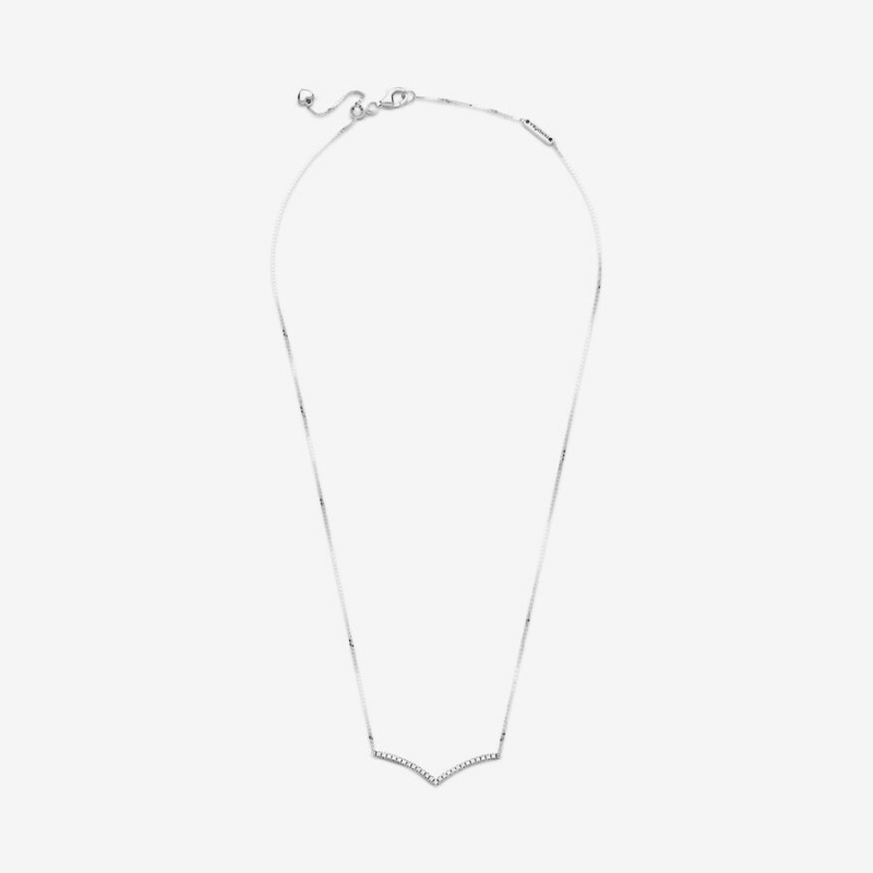 Sterling Silver Pandora Sparkling Wishbone Pendant Necklaces | NDLG64513