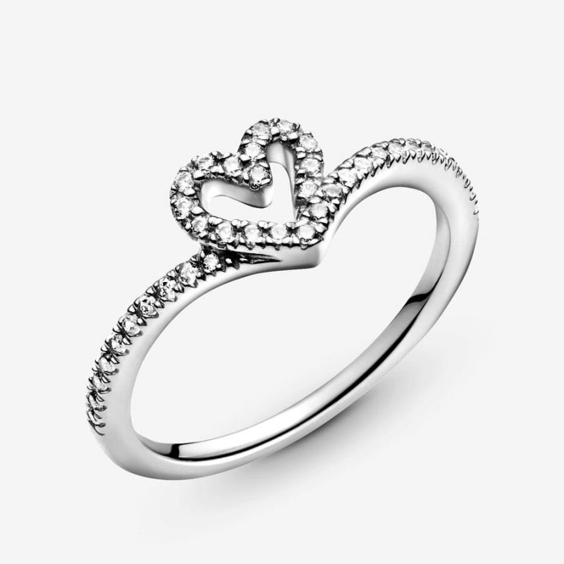 Sterling Silver Pandora Sparkling Wishbone Heart & Promise Rings | UKZX68370