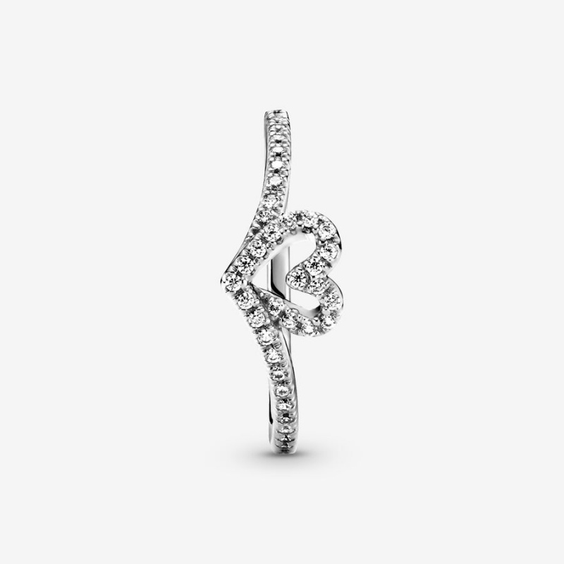 Sterling Silver Pandora Sparkling Wishbone Heart & Promise Rings | UKZX68370