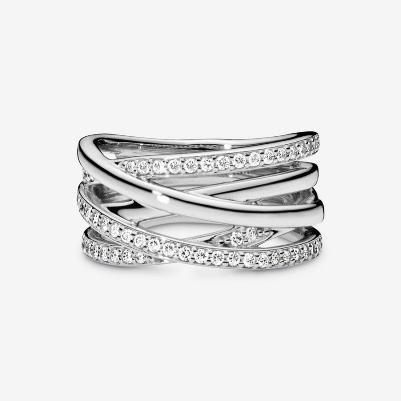 Sterling Silver Pandora Sparkling & Polished Lines Band Rings | GLSK74582