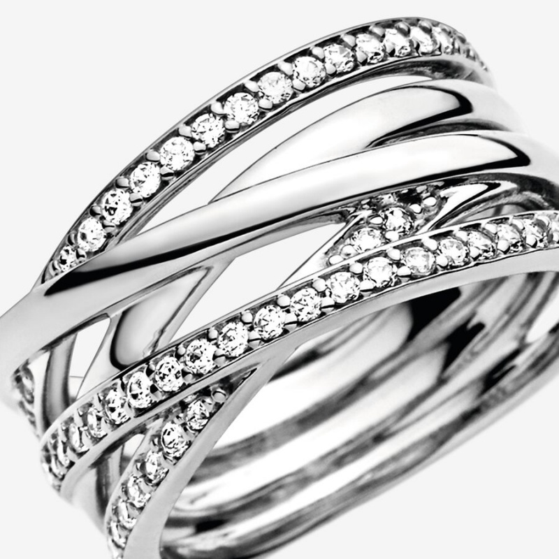 Sterling Silver Pandora Sparkling & Polished Lines Band Rings | GLSK74582