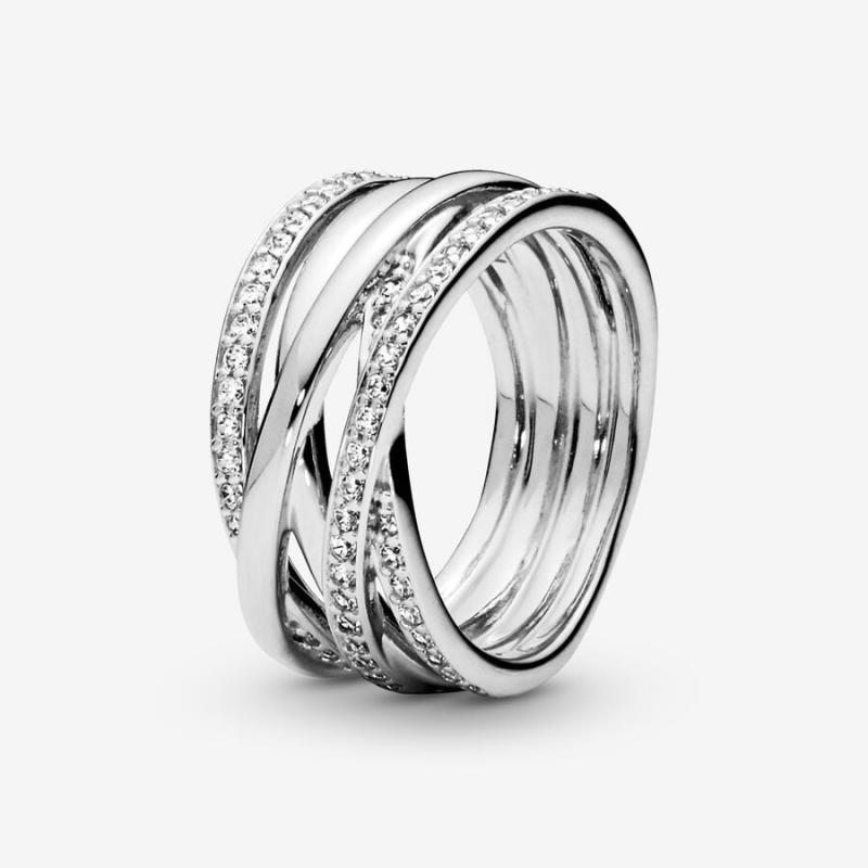 Sterling Silver Pandora Sparkling & Polished Lines Band Rings | GLSK74582