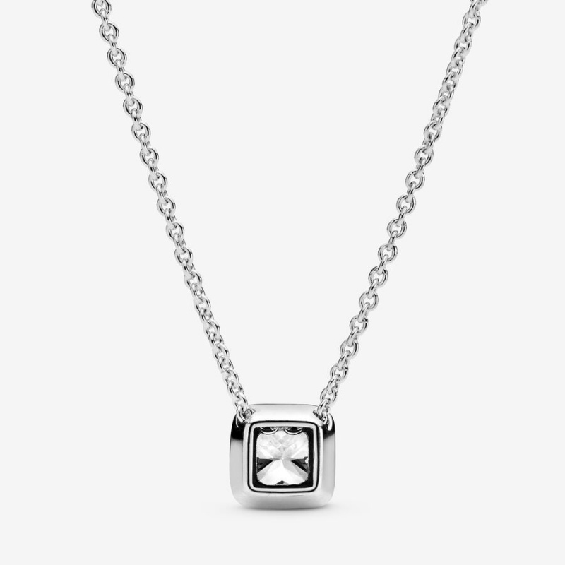 Sterling Silver Pandora Square Sparkle Halo Chain Necklaces | IAPG21763