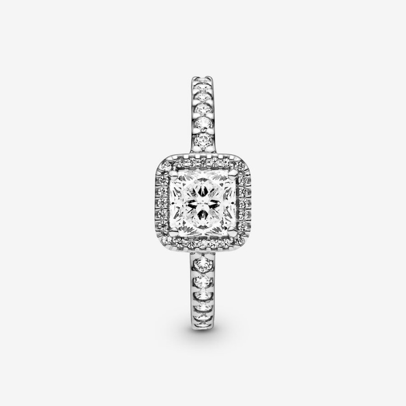 Sterling Silver Pandora Square Sparkle Halo Halo & Solitaire Rings | OXLU25186