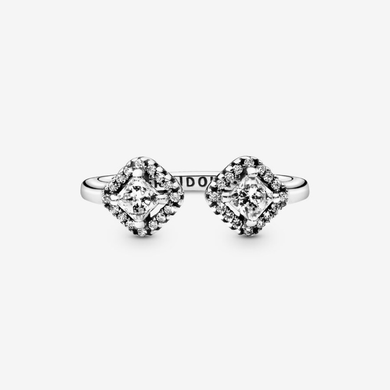 Sterling Silver Pandora Square Sparkle Open Statement Rings | BQVA01275