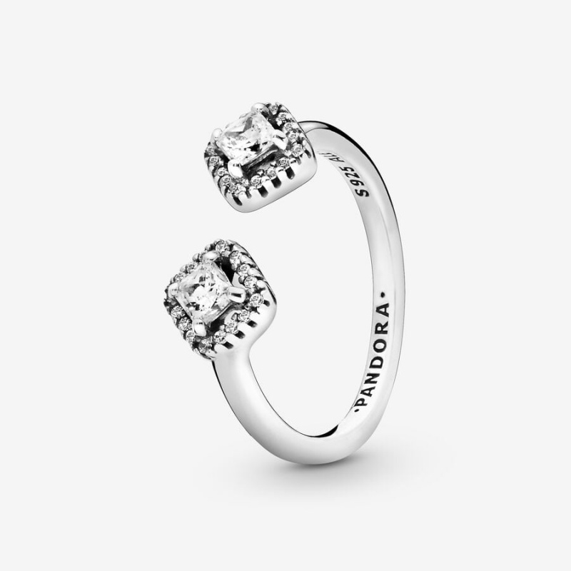 Sterling Silver Pandora Square Sparkle Open Statement Rings | BQVA01275