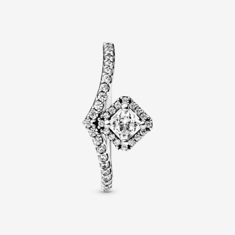 Sterling Silver Pandora Square Sparkle Wishbone Statement Rings | WSVB12643