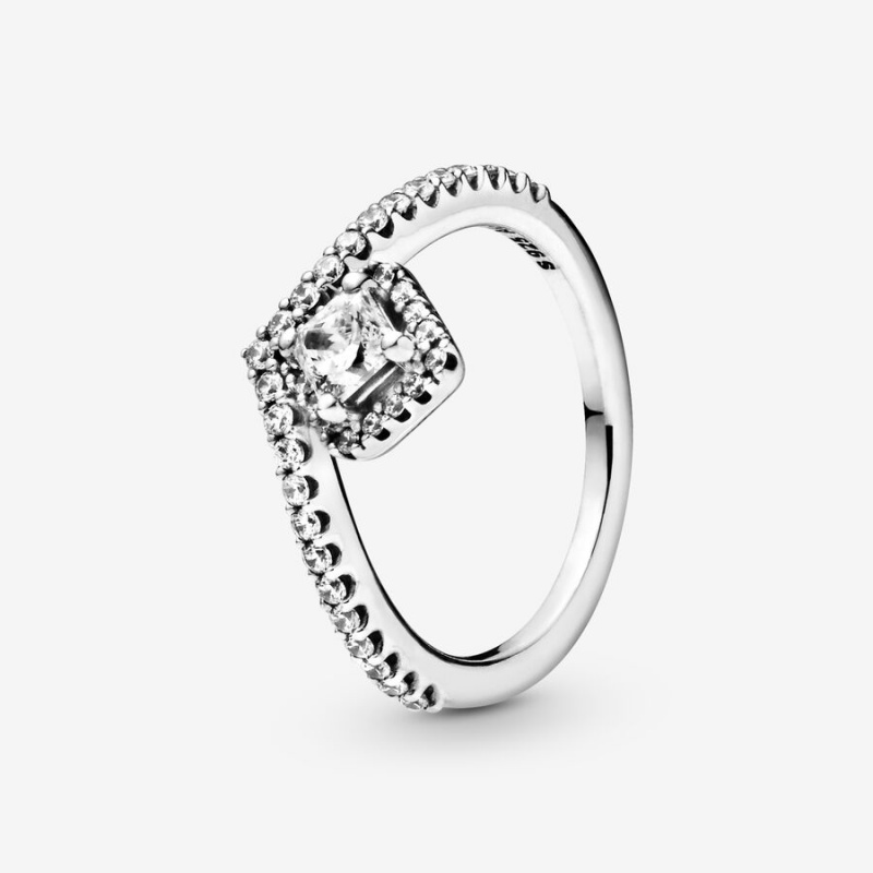 Sterling Silver Pandora Square Sparkle Wishbone Statement Rings | WSVB12643