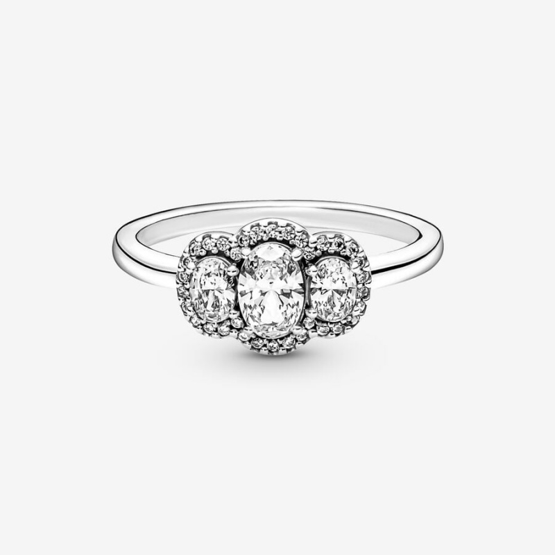 Sterling Silver Pandora Three Stone Vintage Statement Rings | CKZY41256