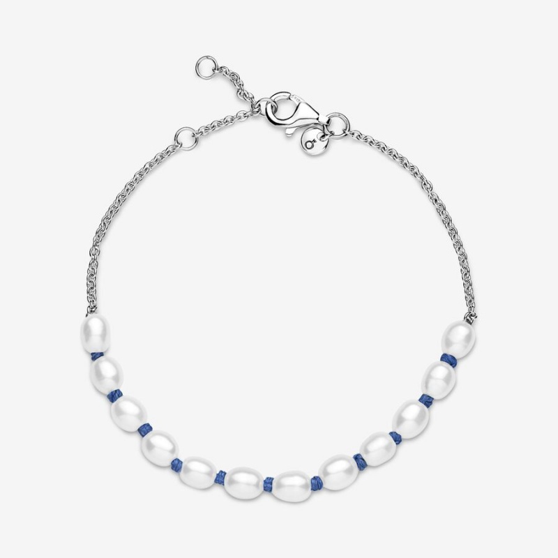 Sterling Silver Pandora Treated Freshwater Cultured Pearl Blue Cord Non-charm Bracelets | YJPL87540