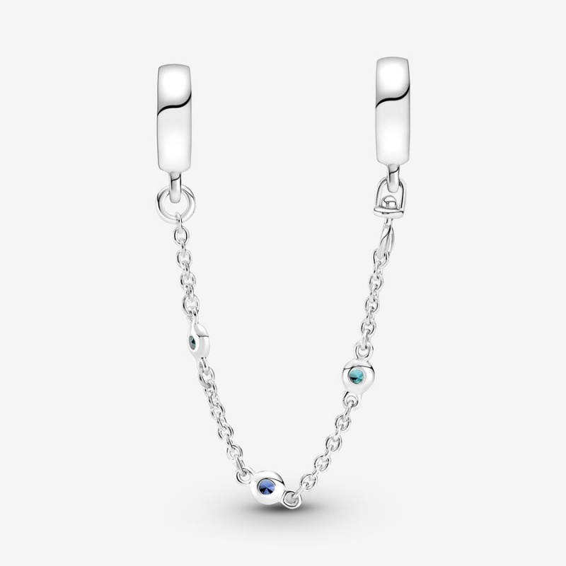 Sterling Silver Pandora Triple Blue Stone Safety Safety Chains | VTOE62987