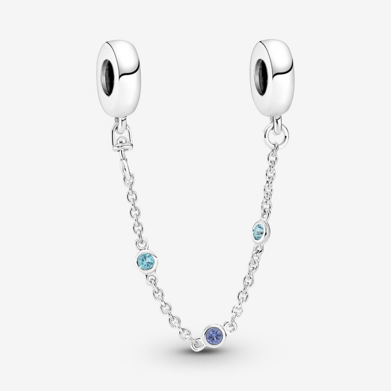 Sterling Silver Pandora Triple Blue Stone Safety Safety Chains | VTOE62987