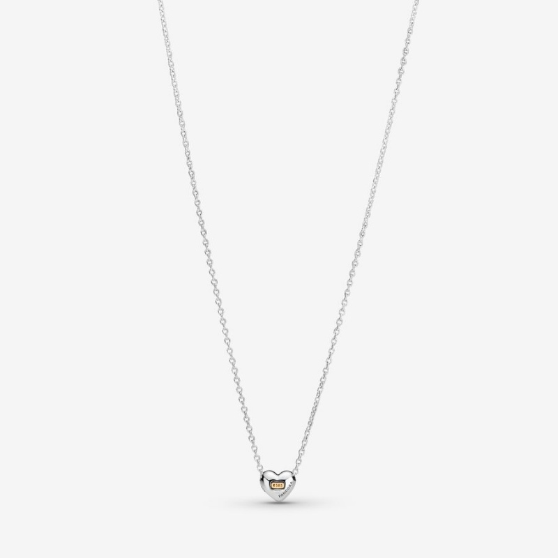 Two-tone Pandora Domed Golden Heart Collier Pendant Necklaces | KIWS17960