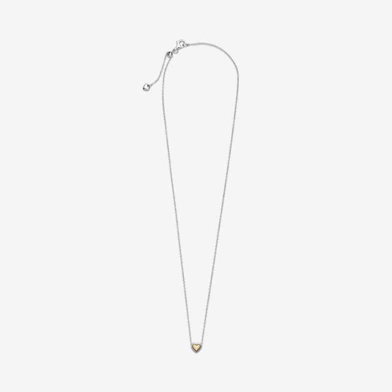 Two-tone Pandora Domed Golden Heart Collier Pendant Necklaces | KIWS17960