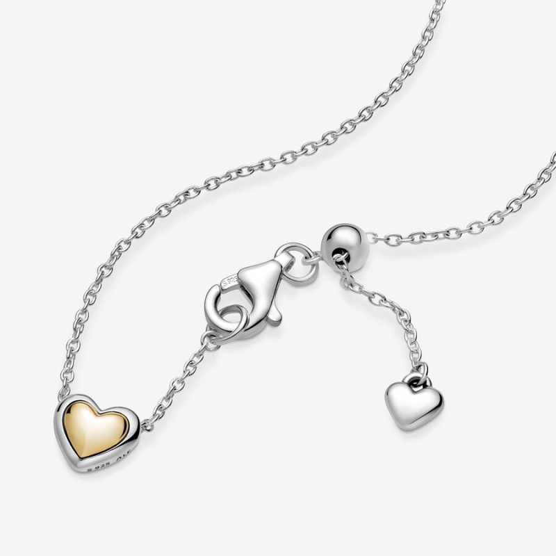 Two-tone Pandora Domed Golden Heart Collier Pendant Necklaces | KIWS17960