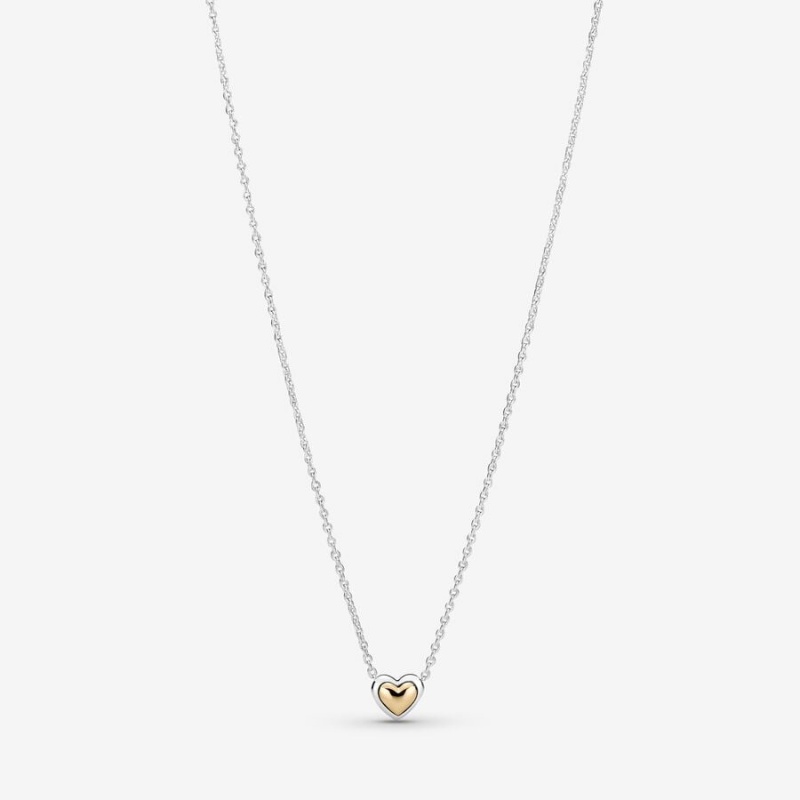 Two-tone Pandora Domed Golden Heart Collier Pendant Necklaces | KIWS17960